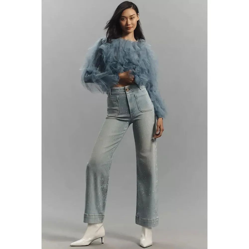 Anthropologie The Colette Rhinestone Crop Wide-Leg Jeans by Maeve